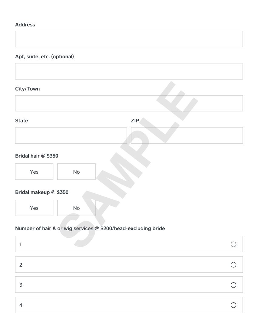 On-location hair and makeup services contract sample, page 2 of 6