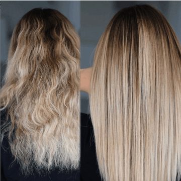 Before and after of the Pura-Luxe smoothing treatment by Kalo Beauty Simplified
